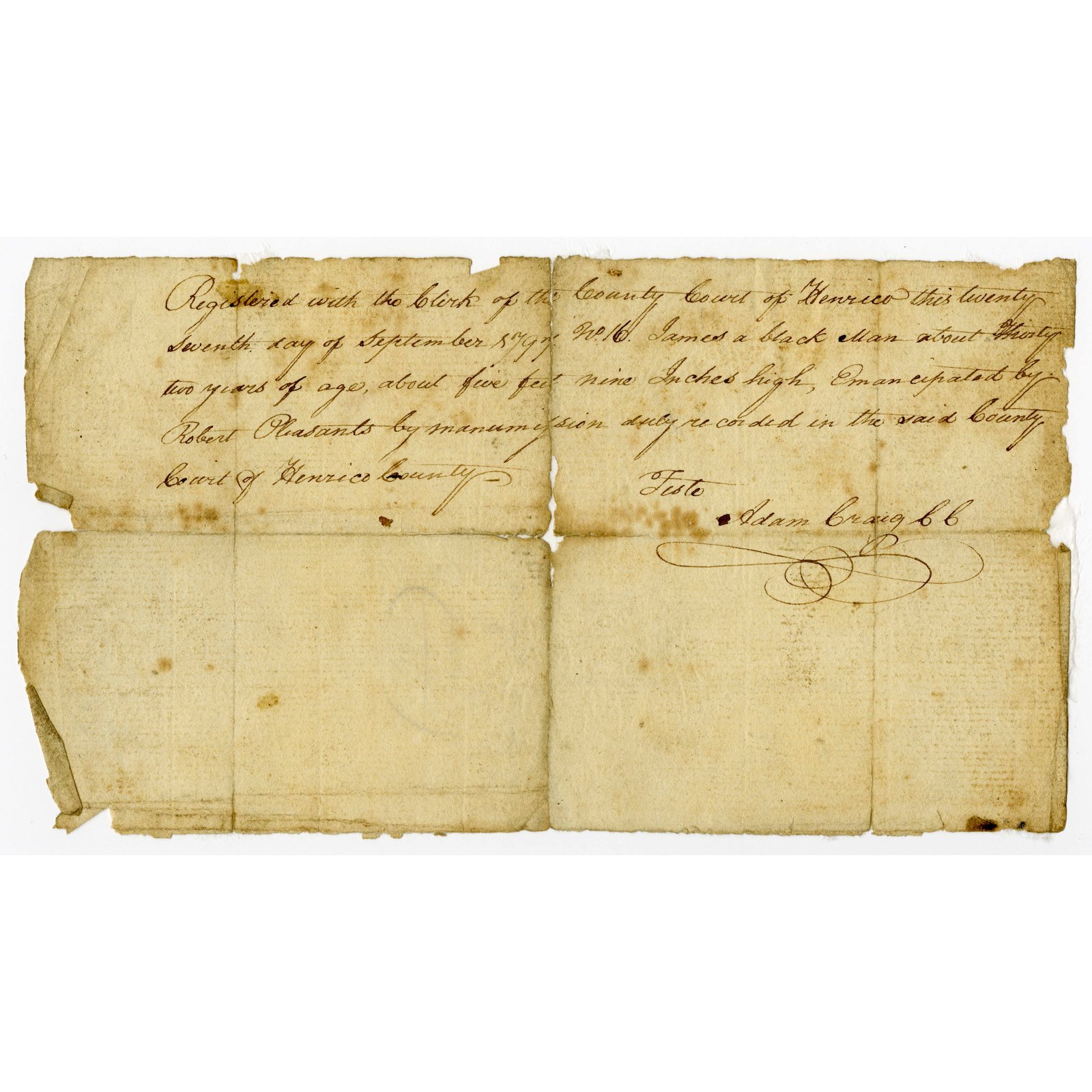 A Slave Manumitted by Robert Pleasants.