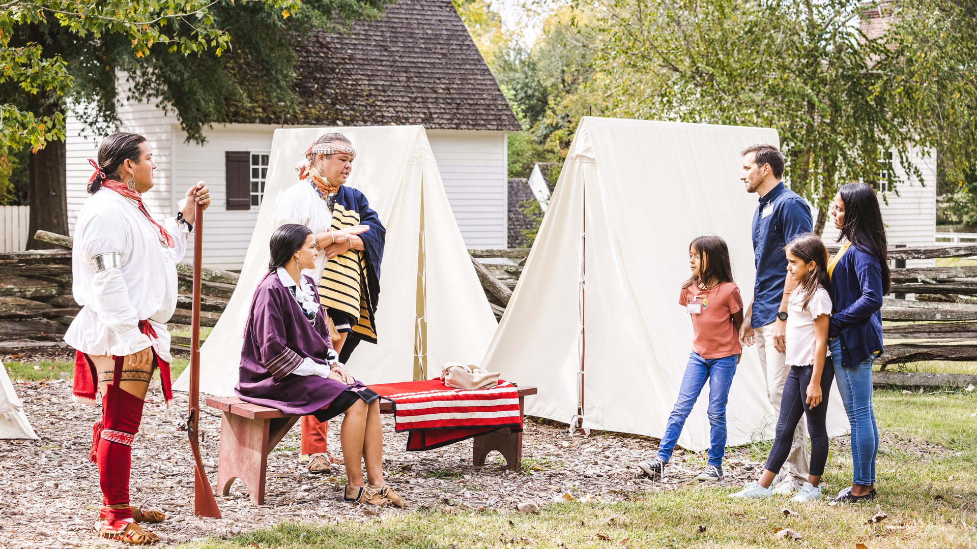 Family Visits the American Indian Encampment