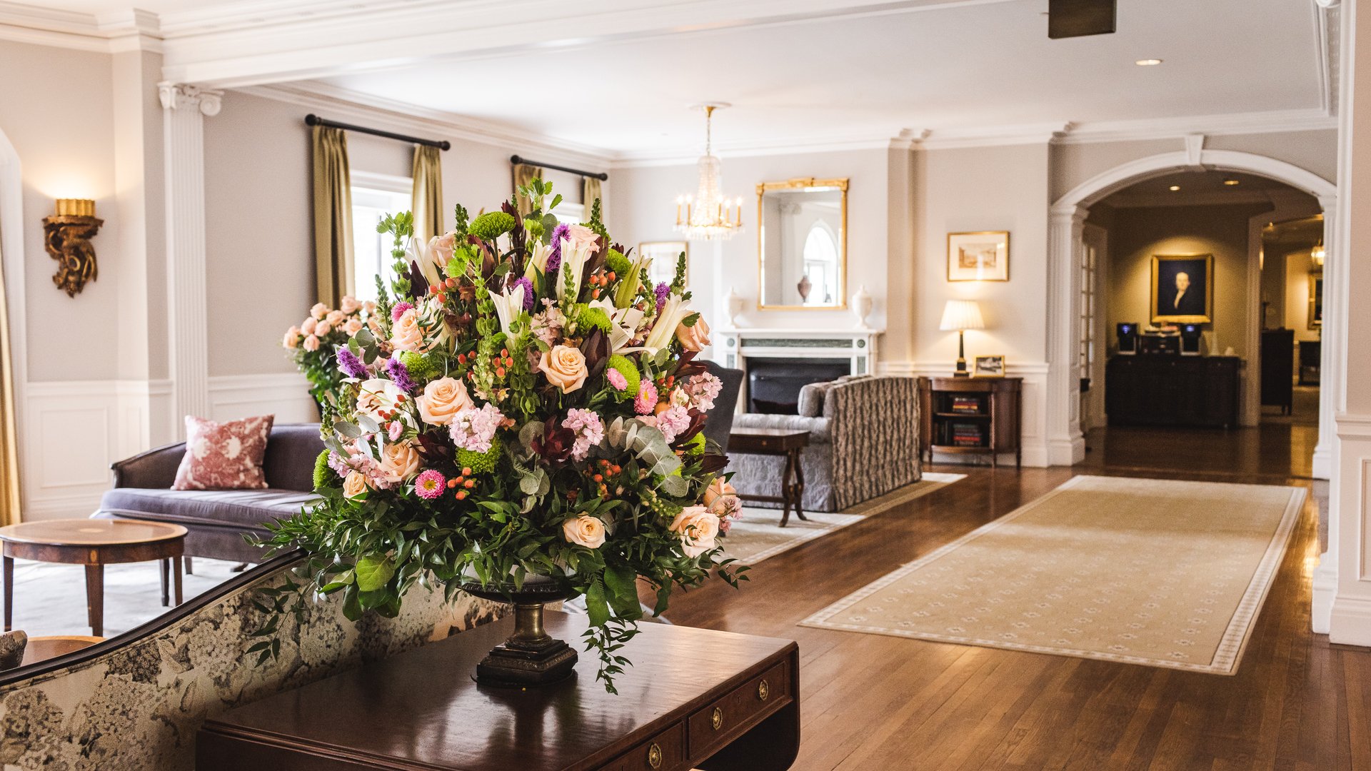 Flowers in the lobby of the inn