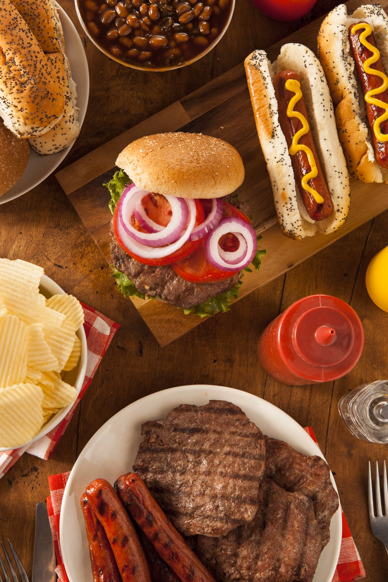Grilled Hamburgers and Hot Dogs
