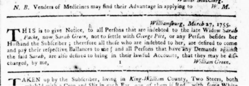 Virginia Gazette (Rind), April 11, 1755, 3