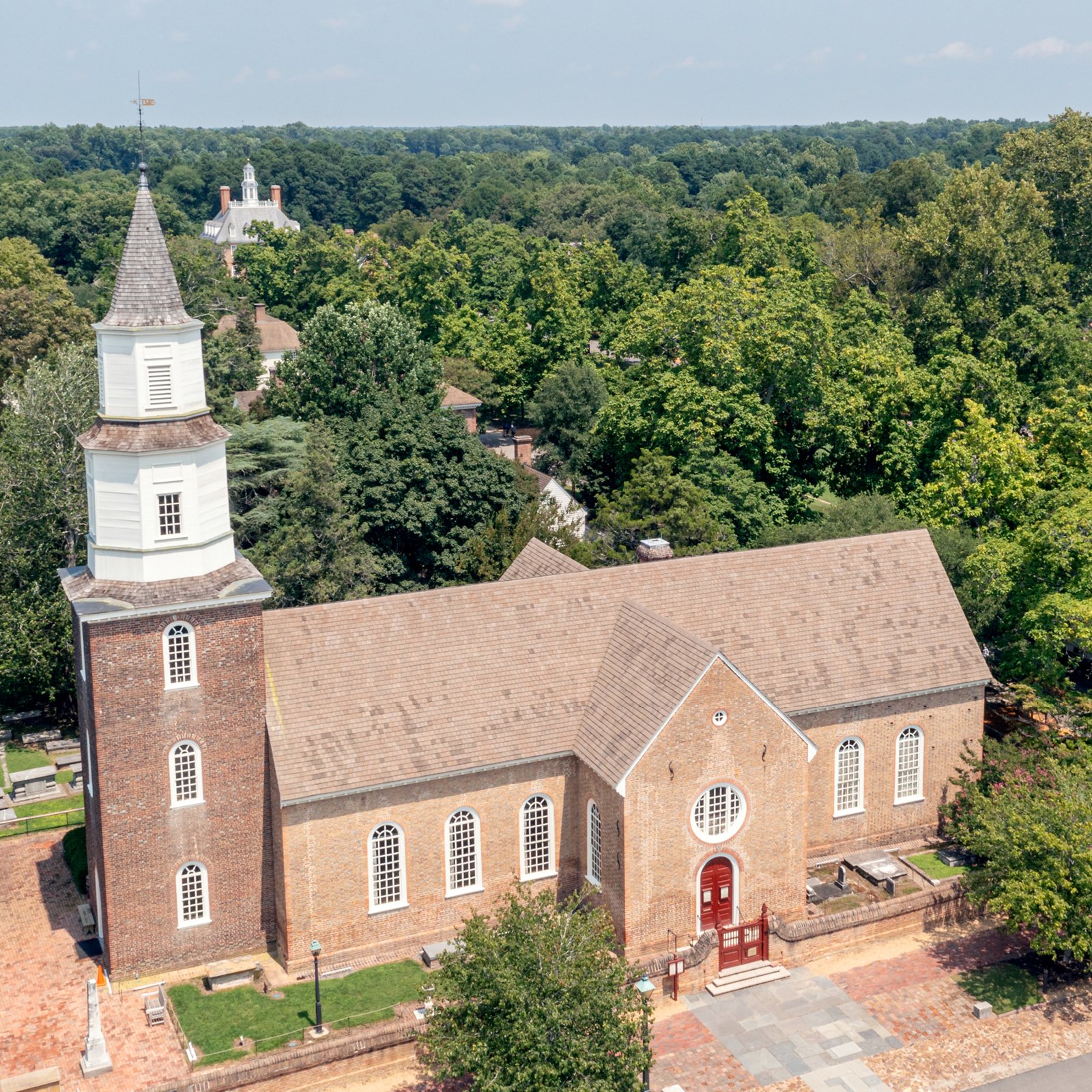 An aerial image of Bruton Parish Church.