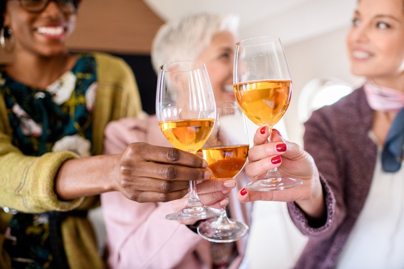 Celebrations toast in private jet airplane