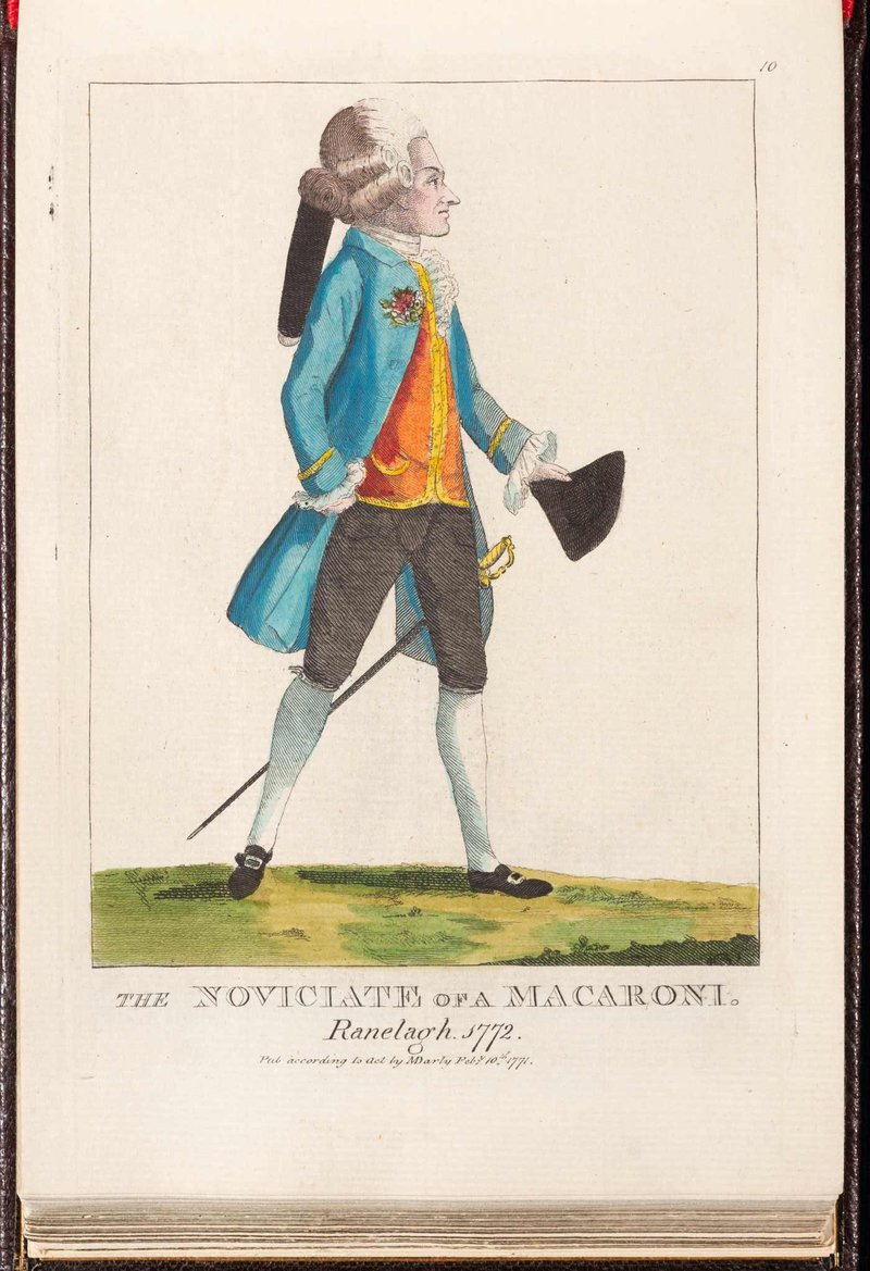 The Noviciate of a Macaroni. Ranelagh. 1772; published by Matthew and Mary Darly. London, 1771; hand-colored etching.