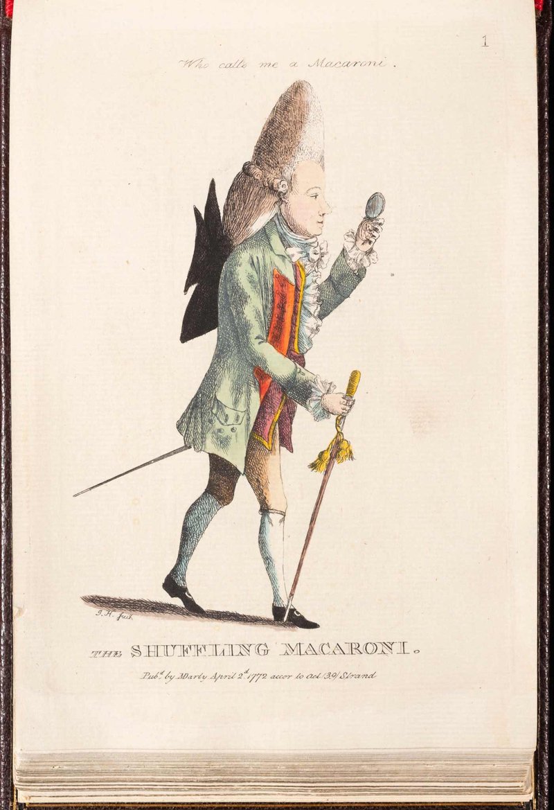 The Shuffling Macaroni, after work by J.H, Published by Matthew Darly and Mary Darly, London, 1772; Hand-colored etching; Colonial Williamsburg Foundation, Museum Purchase, 1955-62,52